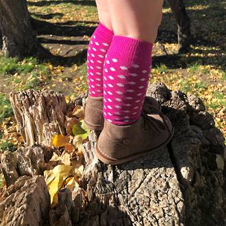 Long Merino Socks Pink with White Dots - Child